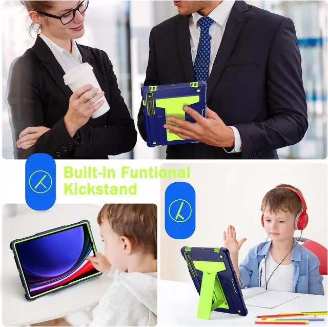 Alt view image 5 of 7 - Hybrid Case for Samsung Galaxy Tab S10 Lite/ Galaxy Tab S10 FE 5G/ Galaxy Tab S9 FE 5G 10.9 Inch/ S9 11 Inch Tablet with S Pen Holder and Kickstand, Kids Friendly Full Body Rugged Cover (Blue/Green)