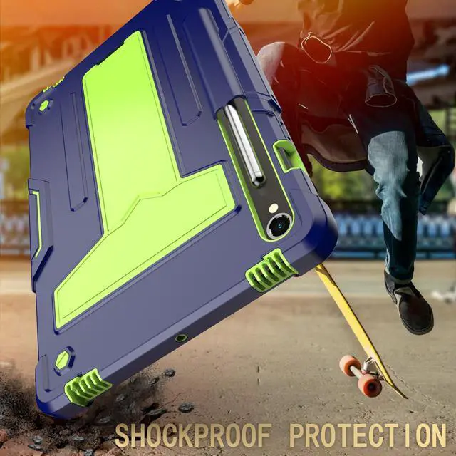 Alt view image 6 of 7 - Hybrid Case for Samsung Galaxy Tab S10 Lite/ Galaxy Tab S10 FE 5G/ Galaxy Tab S9 FE 5G 10.9 Inch/ S9 11 Inch Tablet with S Pen Holder and Kickstand, Kids Friendly Full Body Rugged Cover (Blue/Green)