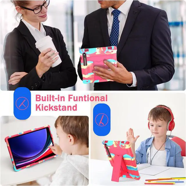 Alt view image 5 of 7 - Hybrid Case for Samsung Galaxy Tab S10 Lite/ Galaxy Tab S10 FE 5G/ Galaxy Tab S9 FE 5G 10.9 Inch/ S9 11 Inch Tablet with S Pen Holder and Kickstand, Kids Friendly Full Body Rugged Cover (Multicolor)