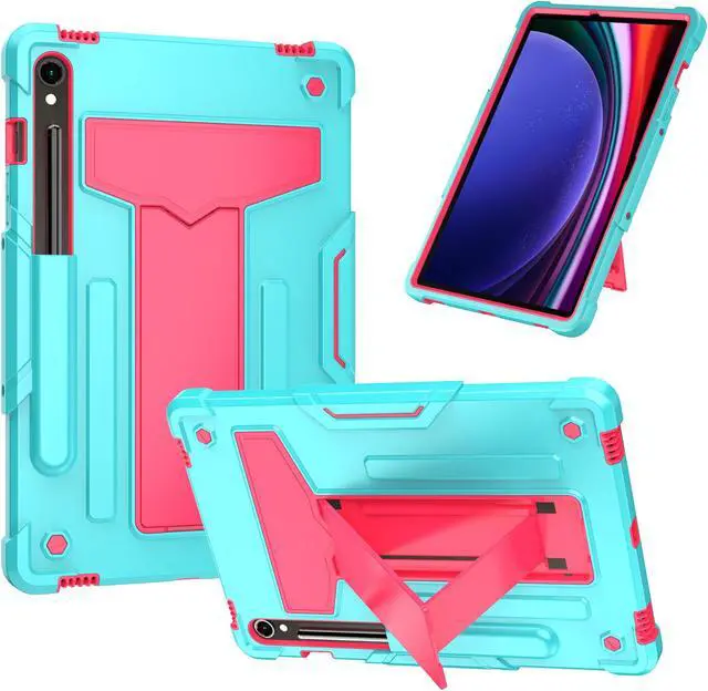 Main image of Hybrid Case for Samsung Galaxy Tab S10 Lite/ Galaxy Tab S10 FE 5G/ Galaxy Tab S9 FE 5G 10.9 Inch/ S9 11 Inch Tablet with S Pen Holder and Kickstand, Kids Friendly Full Body Rugged Cover (Teal/Pink)