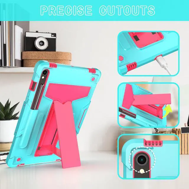 Alt view image 3 of 7 - Hybrid Case for Samsung Galaxy Tab S10 Lite/ Galaxy Tab S10 FE 5G/ Galaxy Tab S9 FE 5G 10.9 Inch/ S9 11 Inch Tablet with S Pen Holder and Kickstand, Kids Friendly Full Body Rugged Cover (Teal/Pink)
