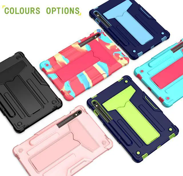 Alt view image 7 of 7 - Hybrid Case for Samsung Galaxy Tab S10 Lite/ Galaxy Tab S10 FE 5G/ Galaxy Tab S9 FE 5G 10.9 Inch/ S9 11 Inch Tablet with S Pen Holder and Kickstand, Kids Friendly Full Body Rugged Cover (Teal/Pink)