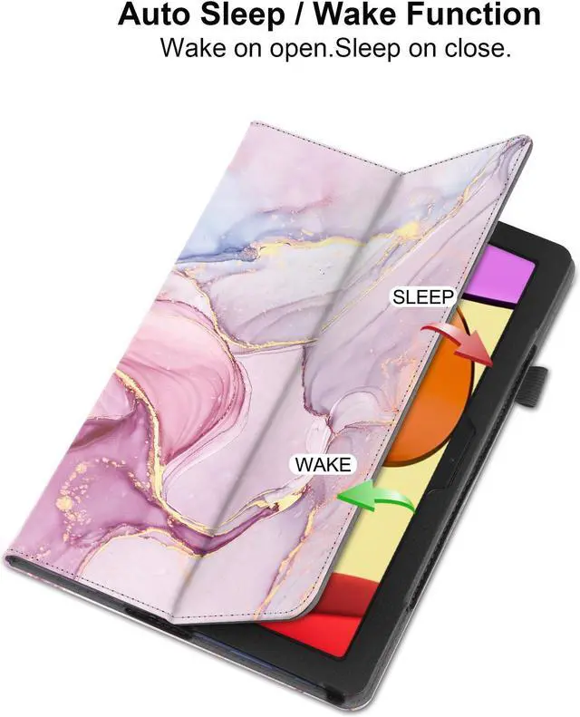 Alt view image 3 of 6 - Elitegadget Lenovo Tab M11 Case with Screen Protector - Slim Folding Stand Cover with Auto Wake/Sleep + 2 Pack Tempered Glass Screen Film Screen Saver for Lenovo Tab M11 11" Tablet 2024 (Pink Marble)