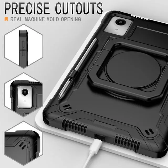 Alt view image 4 of 7 - Case for Lenovo Tab M11 (11 inch) Tablet - Lenovo Tab M11 Case with Shoulder Strap, Pen Holder, 360 Rotating Swivel Stand, and Handle Grip Heavy Duty Shockproof Protective Carrying Cover (Black/Black)