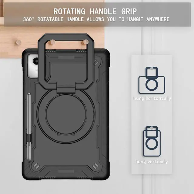 Alt view image 5 of 7 - Case for Lenovo Tab M11 (11 inch) Tablet - Lenovo Tab M11 Case with Shoulder Strap, Pen Holder, 360 Rotating Swivel Stand, and Handle Grip Heavy Duty Shockproof Protective Carrying Cover (Black/Black)