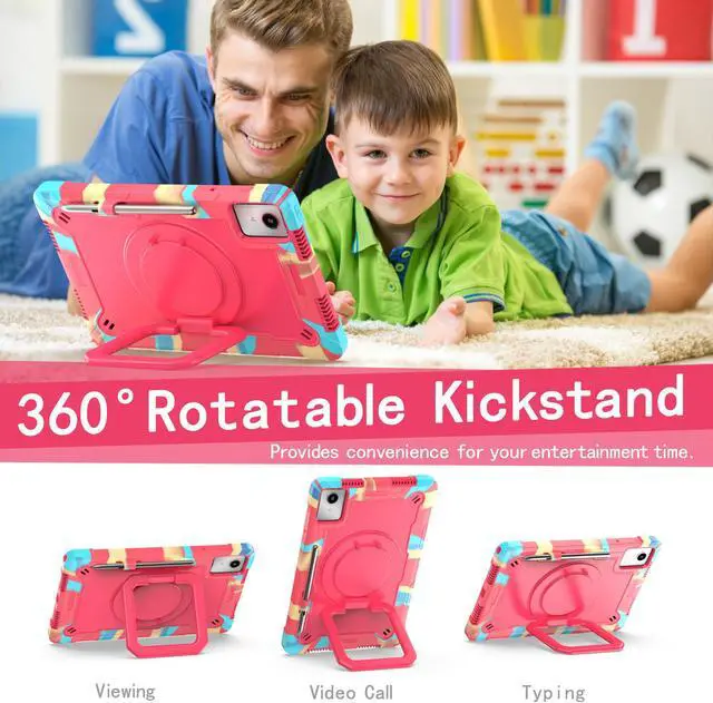 Alt view image 4 of 7 - Case for Lenovo Tab M11 with Screen Protector - Lenovo Tab M11 11 inch Case Hybrid Shockproof 360 Rotating Multi-Functional Ring Stand Case with Shoulder Straps and 2PCS Tempered Glass (Pink)