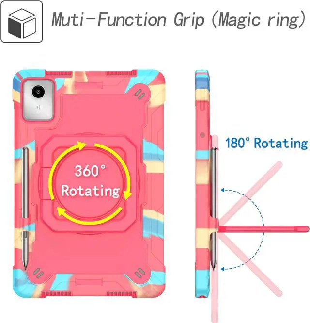 Alt view image 6 of 7 - Case for Lenovo Tab M11 with Screen Protector - Lenovo Tab M11 11 inch Case Hybrid Shockproof 360 Rotating Multi-Functional Ring Stand Case with Shoulder Straps and 2PCS Tempered Glass (Pink)