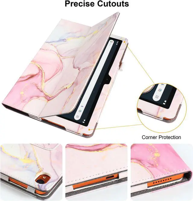 Alt view image 2 of 6 - anicestore Case for ONN 8 Inch Tablet (2024 Model) Gen 4 - Slim Lightweight Folio PU Leather Folding Stand Cover Auto Sleep & Wake Case for 2024 Onn Surf 8" Kids Tablet + 1 Random Stylus (Pink Marble)