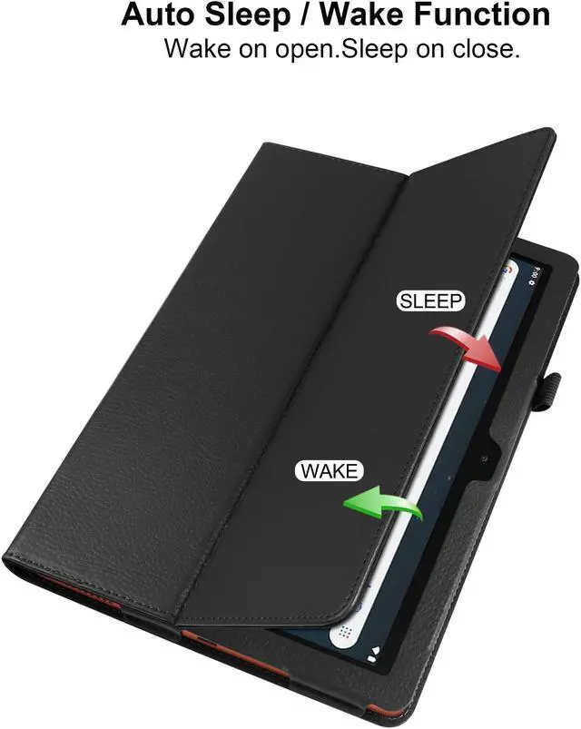 Alt view image 2 of 7 - anicestore Case for ONN 10.1 Inch Tablet (2024 Model) Gen 4 - Slim Lightweight Folio PU Leather Folding Stand Cover Auto Sleep & Wake Case for 2024 Onn Surf 10.1" Kids Tablet + 1 Stylus (Black)
