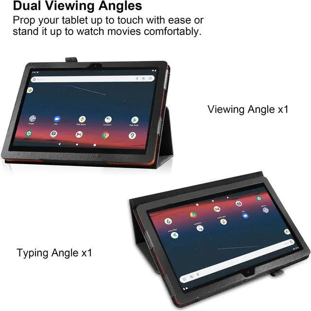 Alt view image 3 of 7 - anicestore Case for ONN 10.1 Inch Tablet (2024 Model) Gen 4 - Slim Lightweight Folio PU Leather Folding Stand Cover Auto Sleep & Wake Case for 2024 Onn Surf 10.1" Kids Tablet + 1 Stylus (Black)