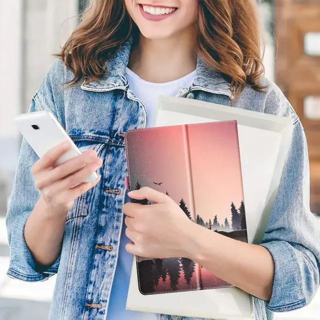 Alt view image 2 of 7 - Case for ONN 10.1'' (2024 Model) with Screen Protector - Lightweight Folio Stand Cover Support Auto Wake/Sleep PU Leather Case with 2PCS Tempered Glass for Onn 10.1 Tablet (Gen 4) 2024 (Forest Dusk)