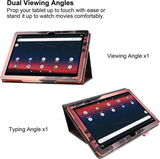 Alt view image 6 of 7 - Case for ONN 10.1'' (2024 Model) with Screen Protector - Lightweight Folio Stand Cover Support Auto Wake/Sleep PU Leather Case with 2PCS Tempered Glass for Onn 10.1 Tablet (Gen 4) 2024 (Forest Dusk)