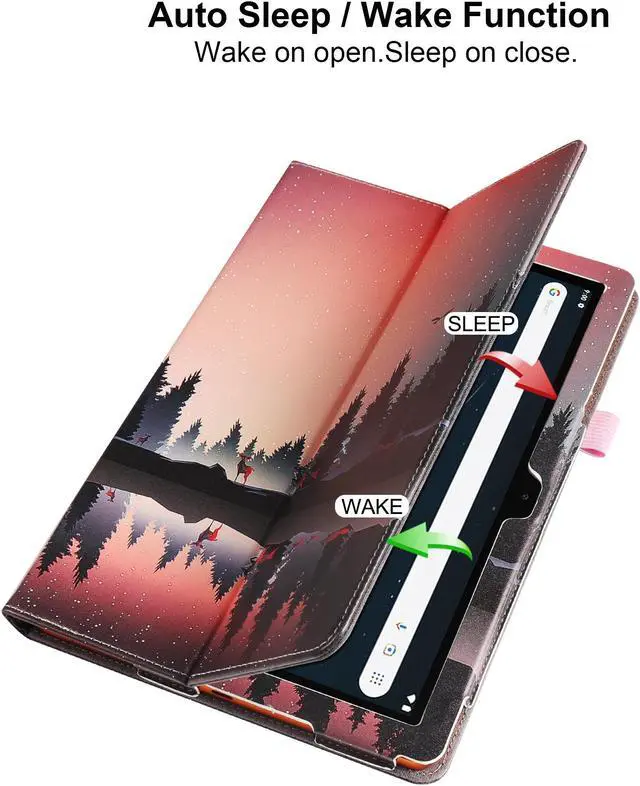 Alt view image 5 of 7 - Case for ONN 10.1'' (2024 Model) with Screen Protector - Lightweight Folio Stand Cover Support Auto Wake/Sleep PU Leather Case with 2PCS Tempered Glass for Onn 10.1 Tablet (Gen 4) 2024 (Forest Dusk)