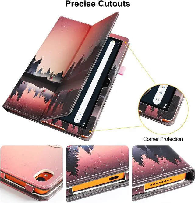 Alt view image 7 of 7 - Case for ONN 10.1'' (2024 Model) with Screen Protector - Lightweight Folio Stand Cover Support Auto Wake/Sleep PU Leather Case with 2PCS Tempered Glass for Onn 10.1 Tablet (Gen 4) 2024 (Forest Dusk)