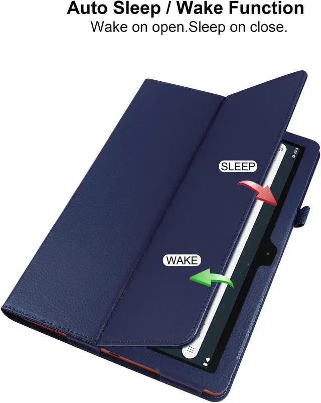 Alt view image 5 of 7 - Case for ONN 10.1'' (2024 Model) with Screen Protector - Lightweight Folio Stand Cover Support Auto Wake/Sleep PU Leather Case with 2PCS Tempered Glass for Onn 10.1 Tablet (Gen 4) 2024 (Dark Blue)