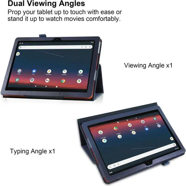 Alt view image 6 of 7 - Case for ONN 10.1'' (2024 Model) with Screen Protector - Lightweight Folio Stand Cover Support Auto Wake/Sleep PU Leather Case with 2PCS Tempered Glass for Onn 10.1 Tablet (Gen 4) 2024 (Dark Blue)