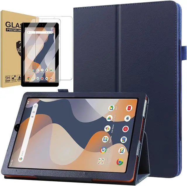 Main image of anicestore Case for ONN 7'' (2024 Model) with Screen Protector - Onn 7 inch Tablet Case (Gen 4) 2024 Folio Stand Cover Support Auto Wake/Sleep PU Leather Case with 2PCS Tempered Glass (Dark Blue)