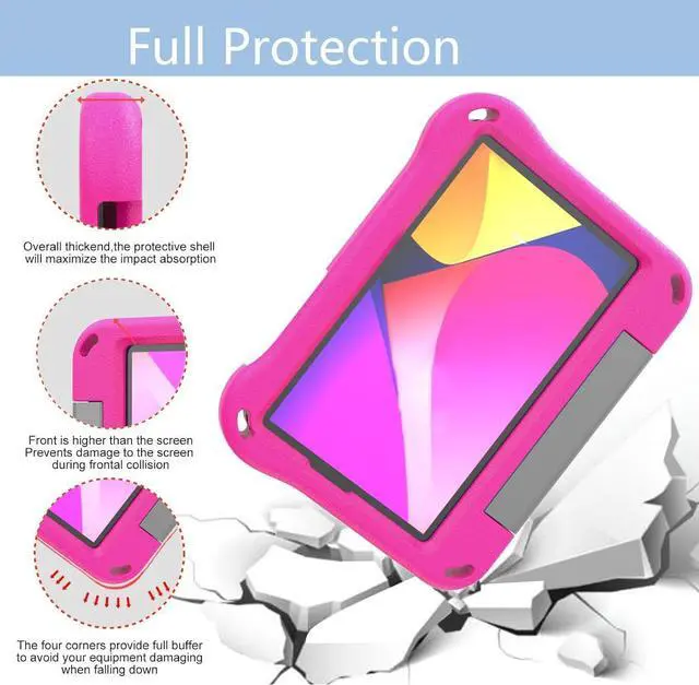 Alt view image 3 of 7 - anicestore TCL Tab 8 LE (9137w) Case / Tab 8 WiFi (9132x) Case for Kids - EVA Lightweight Shockproof Kids Friendly Cover with Handle Kickstand Case for TCL Tab 8 LE / TCL Tab 8 WiFi + 1 Stylus (Pink)