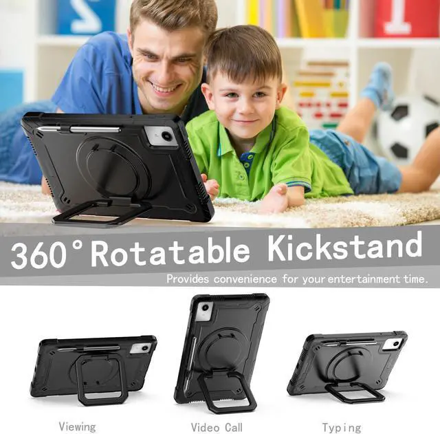 Alt view image 2 of 7 - Case for Lenovo Tab K11 LTE with Screen Protector- Lenovo Tab K11 11 inch Case Hybrid Shockproof 360 Rotating Multi-Functional Ring Stand Case with Shoulder Straps and 2PCS Tempered Glass (Black/Black