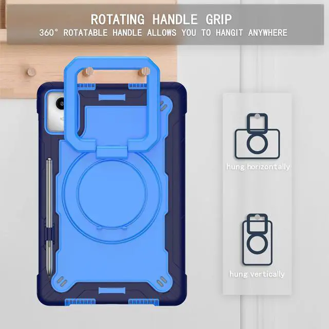 Alt view image 5 of 7 - Case for Lenovo Tab K11 LTE with Screen Protector- Lenovo Tab K11 11 inch Case Hybrid Shockproof 360 Rotating Multi-Functional Ring Stand Case with Shoulder Straps and 2PCS Tempered Glass (Blue/Blue)