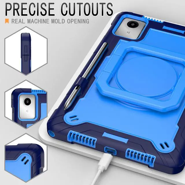Alt view image 3 of 7 - Case for Lenovo Tab K11 LTE with Screen Protector- Lenovo Tab K11 11 inch Case Hybrid Shockproof 360 Rotating Multi-Functional Ring Stand Case with Shoulder Straps and 2PCS Tempered Glass (Blue/Blue)