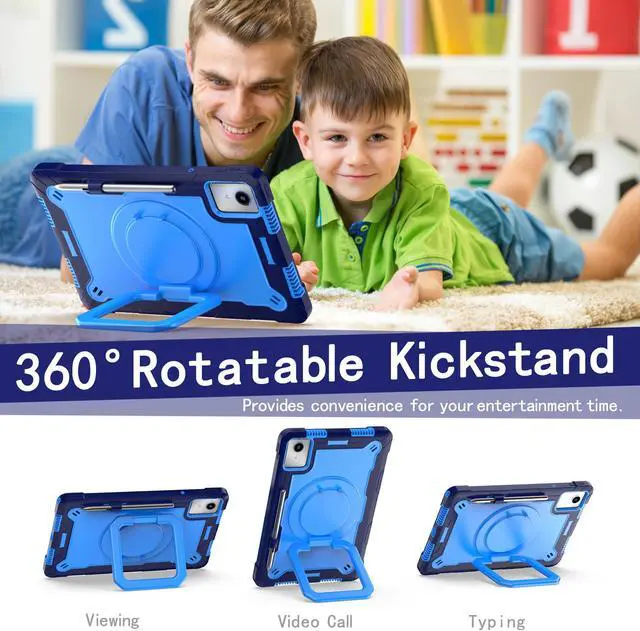 Alt view image 2 of 7 - Case for Lenovo Tab K11 LTE with Screen Protector- Lenovo Tab K11 11 inch Case Hybrid Shockproof 360 Rotating Multi-Functional Ring Stand Case with Shoulder Straps and 2PCS Tempered Glass (Blue/Blue)