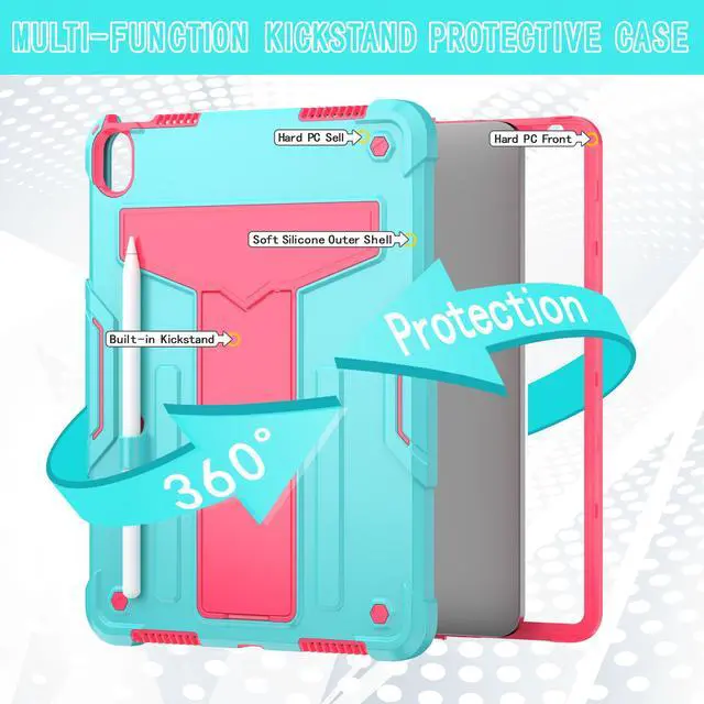Alt view image 6 of 7 - anicestore Case for Apple iPad Air 11 Inch M3 2025/M2 2024 - Heavy Duty Shockproof Rugged Protective Case with Pencil Holder for iPad Air 7th/6th/5th/4th Generation 10.9" 11" - Teal/Pink