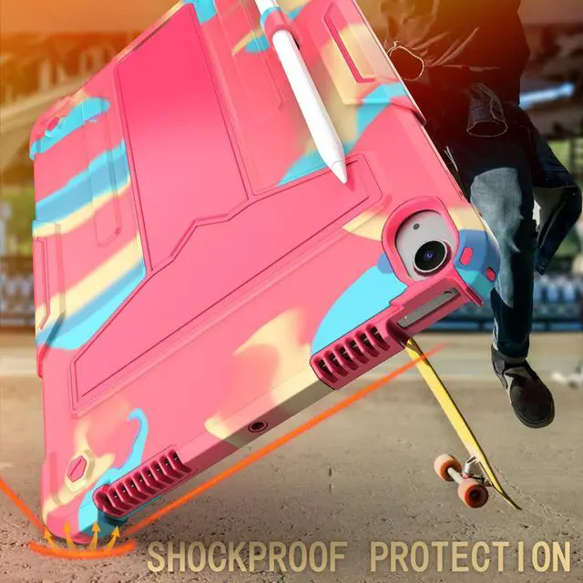 Alt view image 6 of 6 - Case for Apple iPad Air 11 inch (M3 2025 / M2 2024), iPad Air 4th & 5th Generation 10.9 Inch (2020/2022) Heavy Duty Rugged Protective Case with Kickstand Shockproof Hybrid Cover Case  (Rainbow Pink)