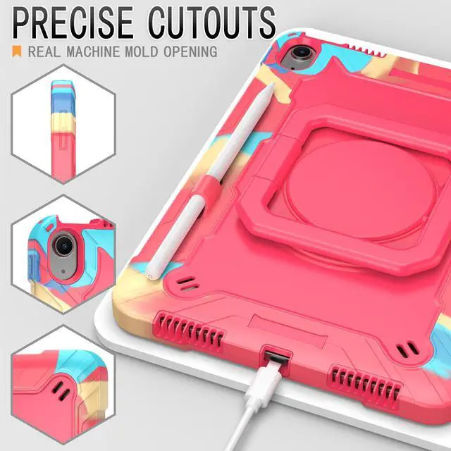 Alt view image 4 of 7 - Case for Apple iPad Air 11 inch (M3/M2) with 2PCS Screen Protector - Shockproof 360 Rotating Multi-Functional Ring Stand Case with Shoulder Straps & 2PCS Tempered Glass for iPad Air 11" (Multi-Color)