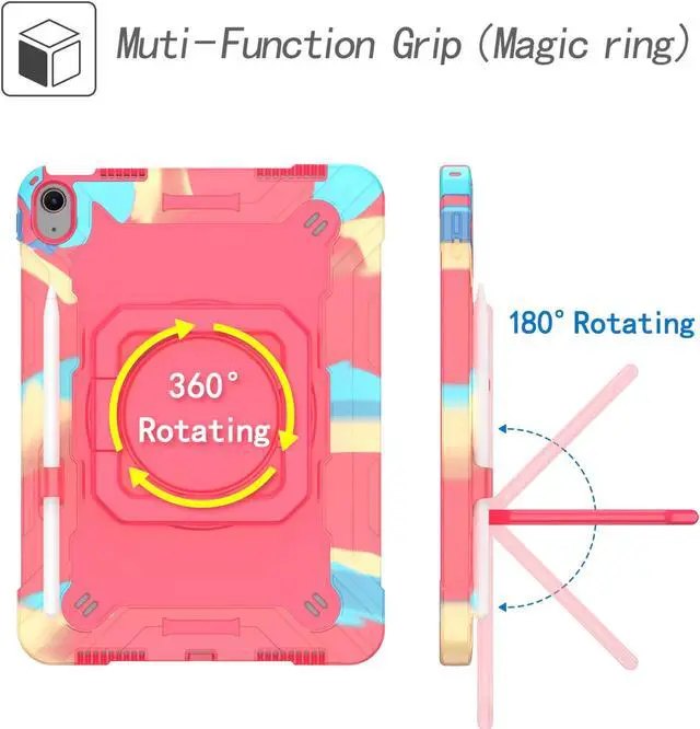 Alt view image 6 of 7 - Case for Apple iPad Air 11 inch (M3/M2) with 2PCS Screen Protector - Shockproof 360 Rotating Multi-Functional Ring Stand Case with Shoulder Straps & 2PCS Tempered Glass for iPad Air 11" (Multi-Color)