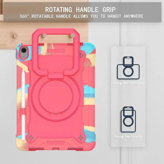 Alt view image 5 of 7 - Case for Apple iPad Air 11 inch (M3/M2) with 2PCS Screen Protector - Shockproof 360 Rotating Multi-Functional Ring Stand Case with Shoulder Straps & 2PCS Tempered Glass for iPad Air 11" (Multi-Color)