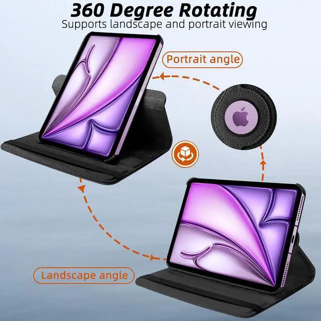 Alt view image 3 of 7 - anicestore Rotating Case for iPad Air 11 inch M3/M2 (2025/2024), iPad Air 5th Generation 10.9" (2022), iPad Air 4th Generation 10.9 Inch (2020) Rotation Protective Stand Cover Auto Wake/Sleep (Black)