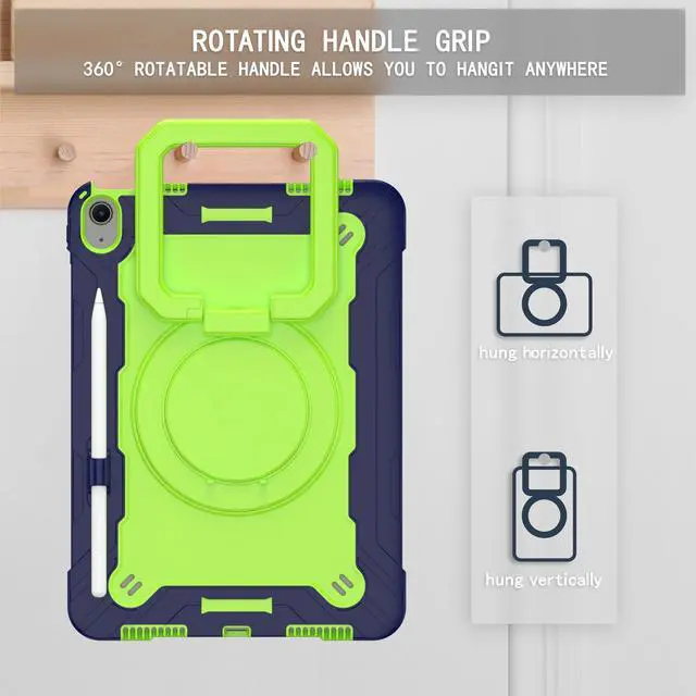 Alt view image 5 of 7 - anicestore Case for iPad Air 5th Generation (2022) / iPad Air 4th Gen (2020) 10.9 Inch - Rotating Grip Stand Shockproof Rugged Cover with Shoulder Strap & 2PCS Tempered Glass Screen Protector (Green)