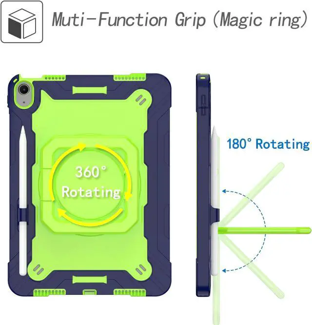 Alt view image 6 of 7 - anicestore Case for iPad Air 5th Generation (2022) / iPad Air 4th Gen (2020) 10.9 Inch - Rotating Grip Stand Shockproof Rugged Cover with Shoulder Strap & 2PCS Tempered Glass Screen Protector (Green)