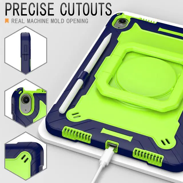 Alt view image 4 of 7 - anicestore Case for iPad Air 5th Generation (2022) / iPad Air 4th Gen (2020) 10.9 Inch - Rotating Grip Stand Shockproof Rugged Cover with Shoulder Strap & 2PCS Tempered Glass Screen Protector (Green)