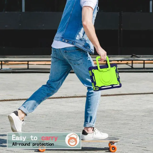 Alt view image 7 of 7 - anicestore Case for iPad Air 5th Generation (2022) / iPad Air 4th Gen (2020) 10.9 Inch - Rotating Grip Stand Shockproof Rugged Cover with Shoulder Strap & 2PCS Tempered Glass Screen Protector (Green)