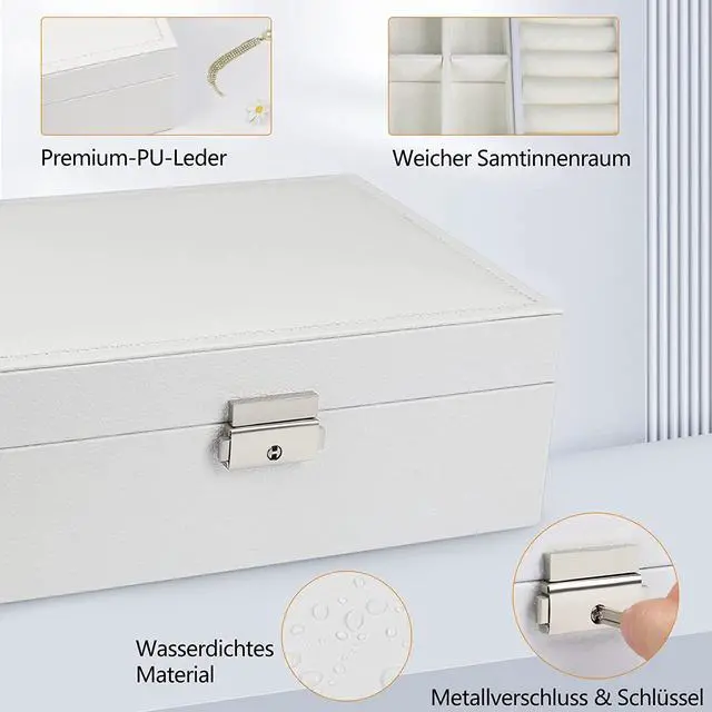 Alt view image 6 of 7 - anicestore 2 Layers Jewelry Box Organizer Large Capacity Ring, Earring, Chains, Bracelets, Necklace Jewelry Organizer Box Display Storage Case with Lock Best Gifts for Women Girlfriend Wife (White)