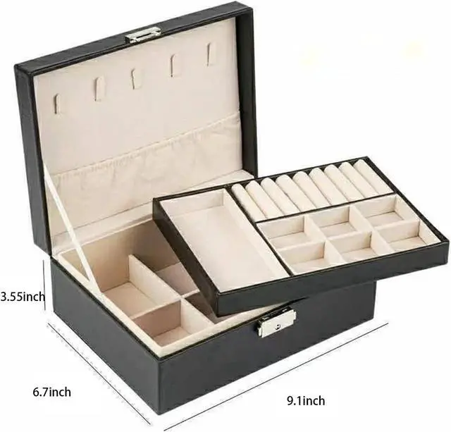 Alt view image 7 of 7 - anicestore 2 Layers Jewelry Box Organizer Large Capacity Ring, Earring, Chains, Bracelets, Necklace Jewelry Organizer Box Display Storage Case with Lock Best Gifts for Women Girlfriend Wife (Pink)