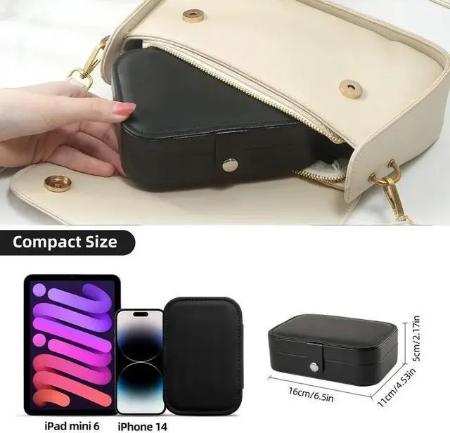 Alt view image 6 of 7 - anicestore Travel Jewelry Box, PU Leather Small Jewelry Organizer for Women Girls, Portable Mini Travel Case Display Storage Holder Boxes for Stud Earrings, Rings, Necklaces, Bracelets (Black)