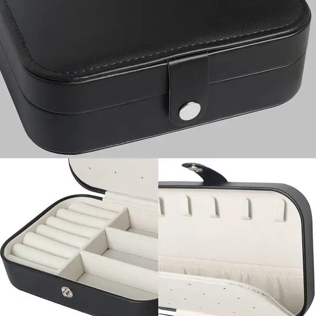 Alt view image 2 of 7 - anicestore Travel Jewelry Box, PU Leather Small Jewelry Organizer for Women Girls, Portable Mini Travel Case Display Storage Holder Boxes for Stud Earrings, Rings, Necklaces, Bracelets (Black)