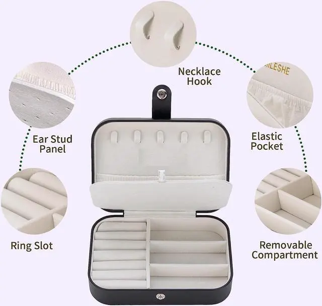 Alt view image 4 of 7 - anicestore Travel Jewelry Box, PU Leather Small Jewelry Organizer for Women Girls, Portable Mini Travel Case Display Storage Holder Boxes for Stud Earrings, Rings, Necklaces, Bracelets (Black)
