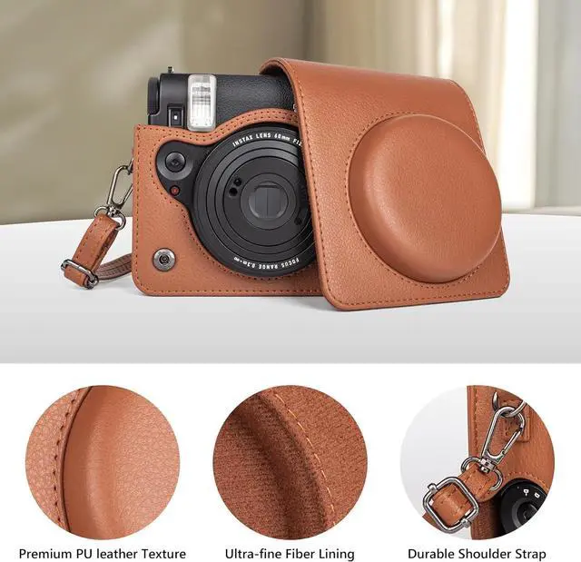 Alt view image 2 of 7 - anicestore Fujifilm Instax Mini 99 Instant Film Camera Case with Adjustable Shoulder Straps - Protective Carrying Bag PU Leather Accessories Cover for Fujifilm Instax Mini 99 Camera (Brown)