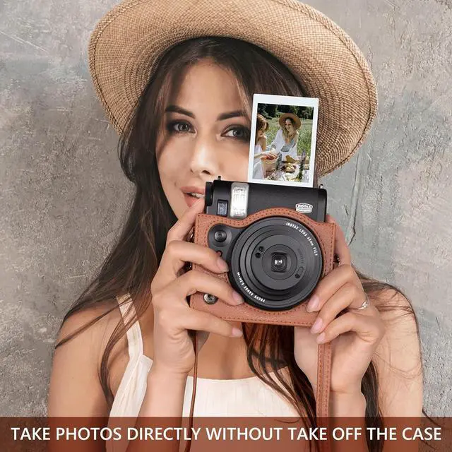 Alt view image 3 of 7 - anicestore Fujifilm Instax Mini 99 Instant Film Camera Case with Adjustable Shoulder Straps - Protective Carrying Bag PU Leather Accessories Cover for Fujifilm Instax Mini 99 Camera (Brown)