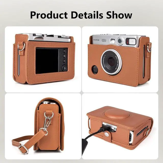 Alt view image 3 of 7 - anicestore Fujifilm Instax Mini EVO Instant Film Camera Case Cover with Adjustable Shoulder Straps - Protective Carrying Bag PU Leather Camera Cover Accessories for Fujifilm Instax Mini EVO (Brown)