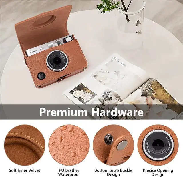 Alt view image 4 of 7 - anicestore Fujifilm Instax Mini EVO Instant Film Camera Case Cover with Adjustable Shoulder Straps - Protective Carrying Bag PU Leather Camera Cover Accessories for Fujifilm Instax Mini EVO (Brown)