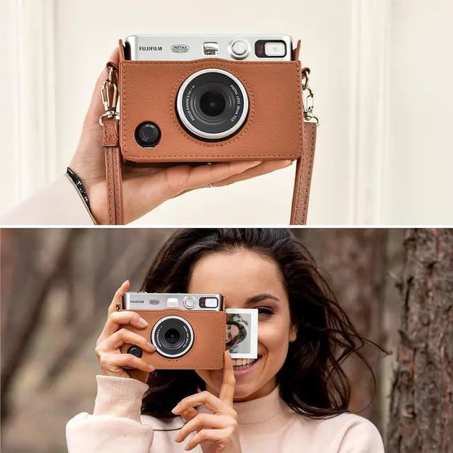 Alt view image 5 of 7 - anicestore Fujifilm Instax Mini EVO Instant Film Camera Case Cover with Adjustable Shoulder Straps - Protective Carrying Bag PU Leather Camera Cover Accessories for Fujifilm Instax Mini EVO (Brown)