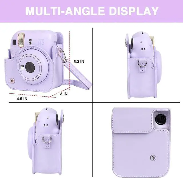 Alt view image 3 of 6 - anicestore Fujifilm Instax Mini 12 Instant Film Camera Case with Adjustable Shoulder Straps - Protective Carrying Bag PU Leather Accessories Cover for Fujifilm Instax Mini 12 Camera (Purple)
