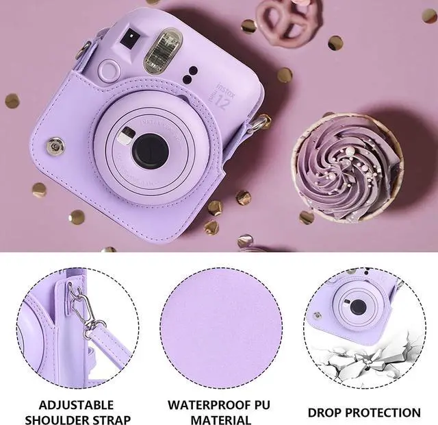 Alt view image 4 of 6 - anicestore Fujifilm Instax Mini 12 Instant Film Camera Case with Adjustable Shoulder Straps - Protective Carrying Bag PU Leather Accessories Cover for Fujifilm Instax Mini 12 Camera (Purple)