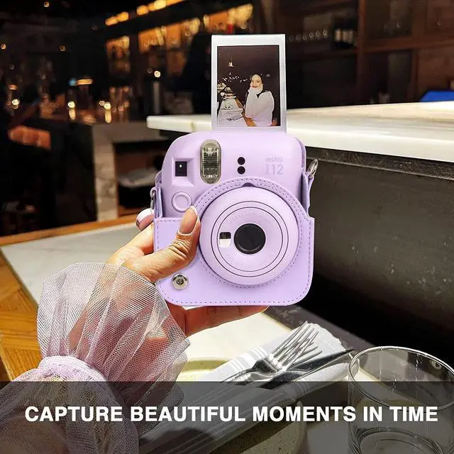 Alt view image 5 of 6 - anicestore Fujifilm Instax Mini 12 Instant Film Camera Case with Adjustable Shoulder Straps - Protective Carrying Bag PU Leather Accessories Cover for Fujifilm Instax Mini 12 Camera (Purple)