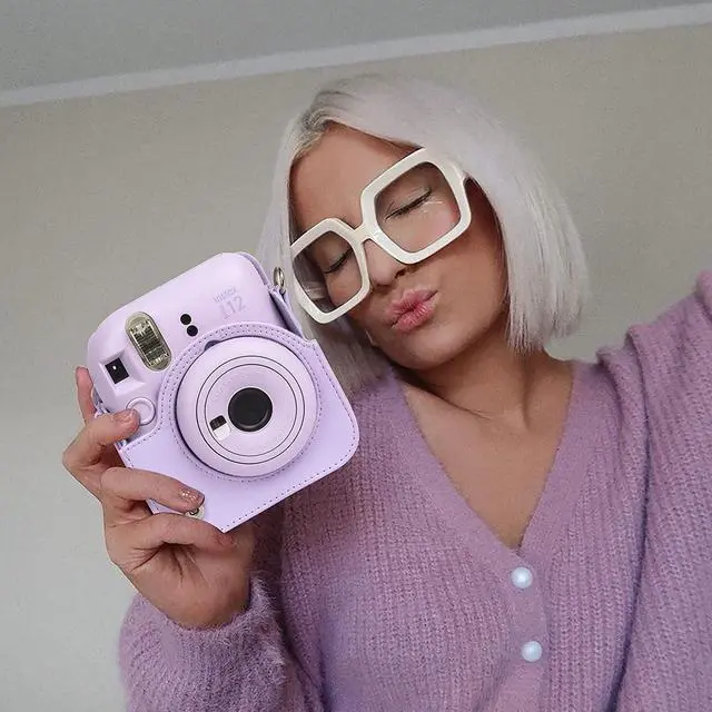 Alt view image 6 of 6 - anicestore Fujifilm Instax Mini 12 Instant Film Camera Case with Adjustable Shoulder Straps - Protective Carrying Bag PU Leather Accessories Cover for Fujifilm Instax Mini 12 Camera (Purple)
